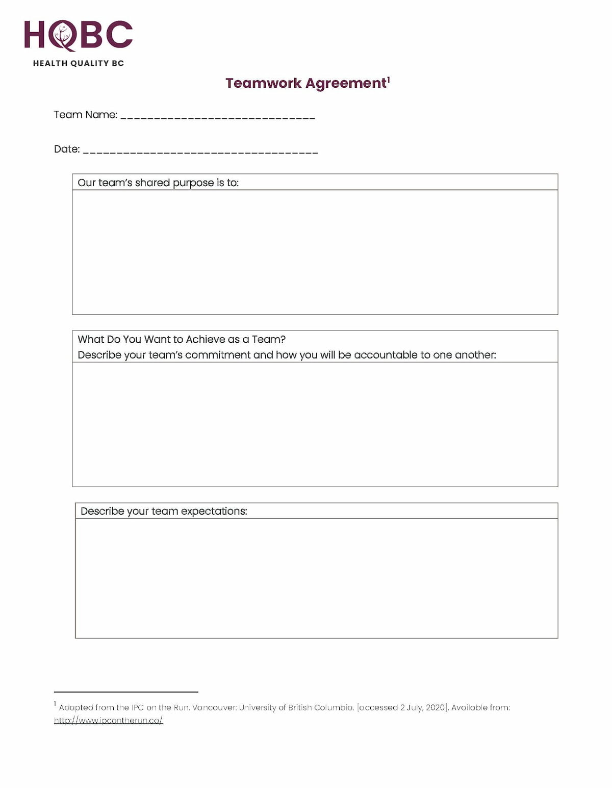 HQBC Teamwork Agreement Template Thumbnail
