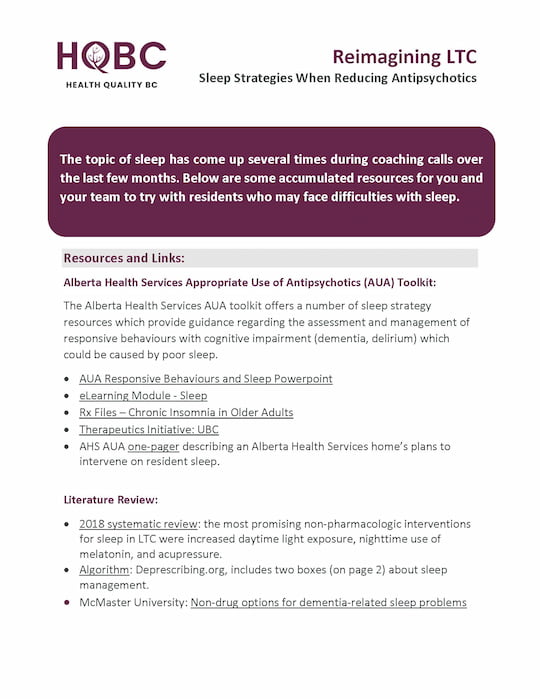 Reimagining LTC Sleep Strategies When Reducing Antipsychotics Health Quality BC Thumbnail